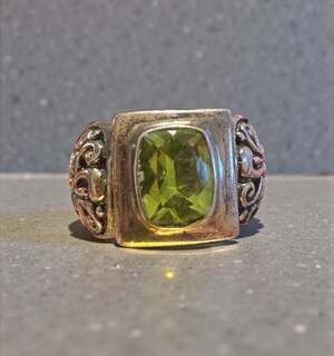 Samuel Benham BJC Sterling Silver and 18K Yellow Gold Bezel Set Emerald Cut Peri